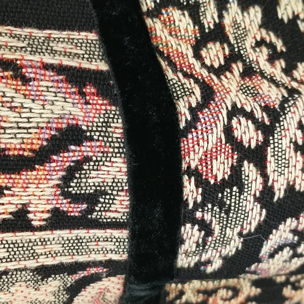 Woven Tapestry Dress Vintage OOAK Black Velvet Trim See Measure Long Sleeve Maxi - Picture 5 of 15